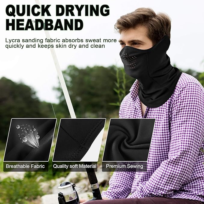 MCTipro Soft Fleece Neck Gaiter Sun Dust Face Scarf Mask with Drawstring and Earmuffs for Outdoor Activities MCTipro