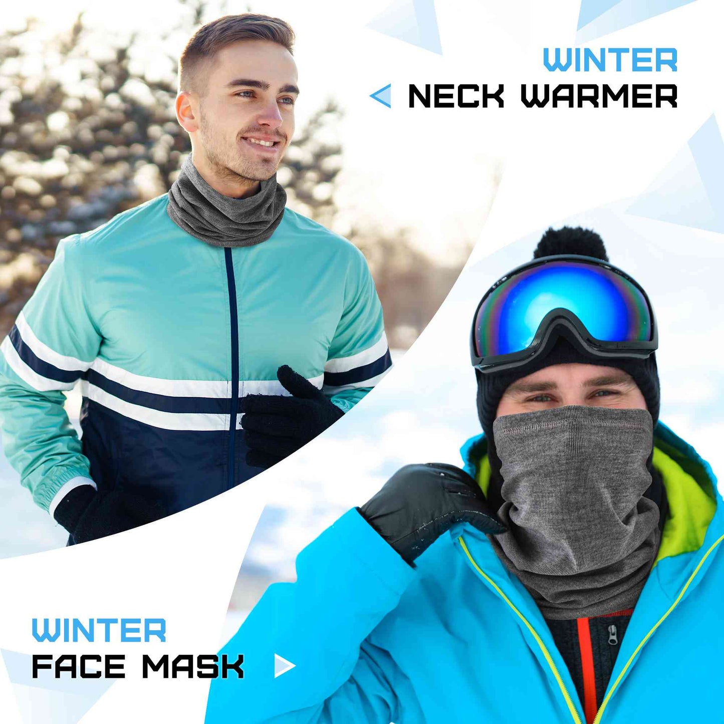EXski Winter Neck Gaiter Warmer, Soft Fleece Face Mask Scarf for Cold Weather Skiing Cycling Outdoor Sports 2 Packed EXSKI