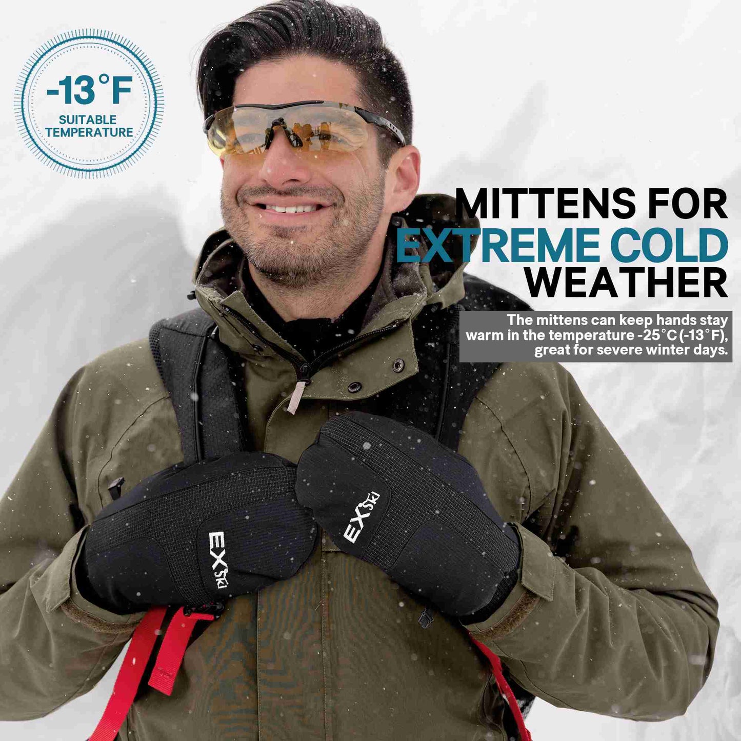 EXski Unisex 3M Insulated Microfiber Knit Cuff Mitt for Everyday Winter Wear and Alpine Skiing EXSKI