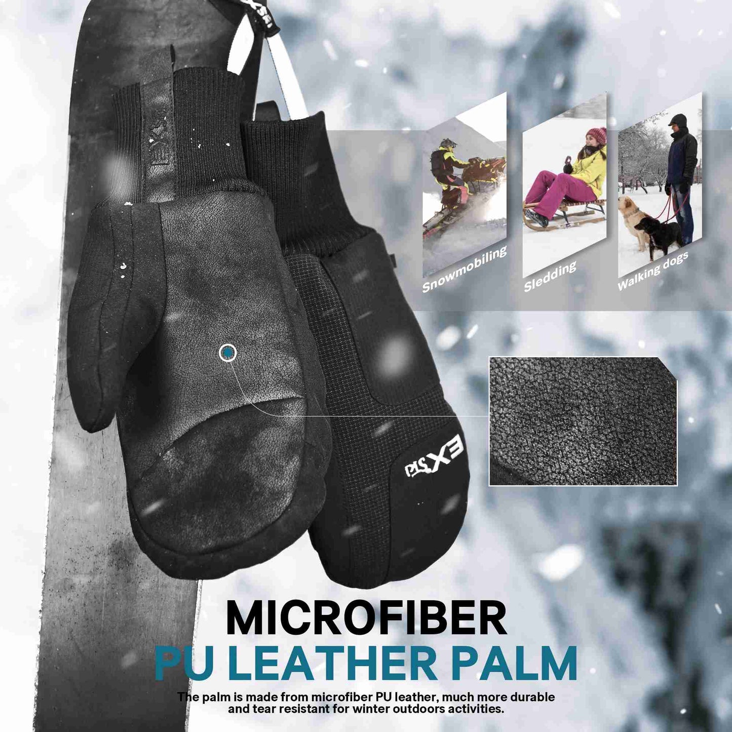 EXski Unisex 3M Insulated Microfiber Knit Cuff Mitt for Everyday Winter Wear and Alpine Skiing EXSKI