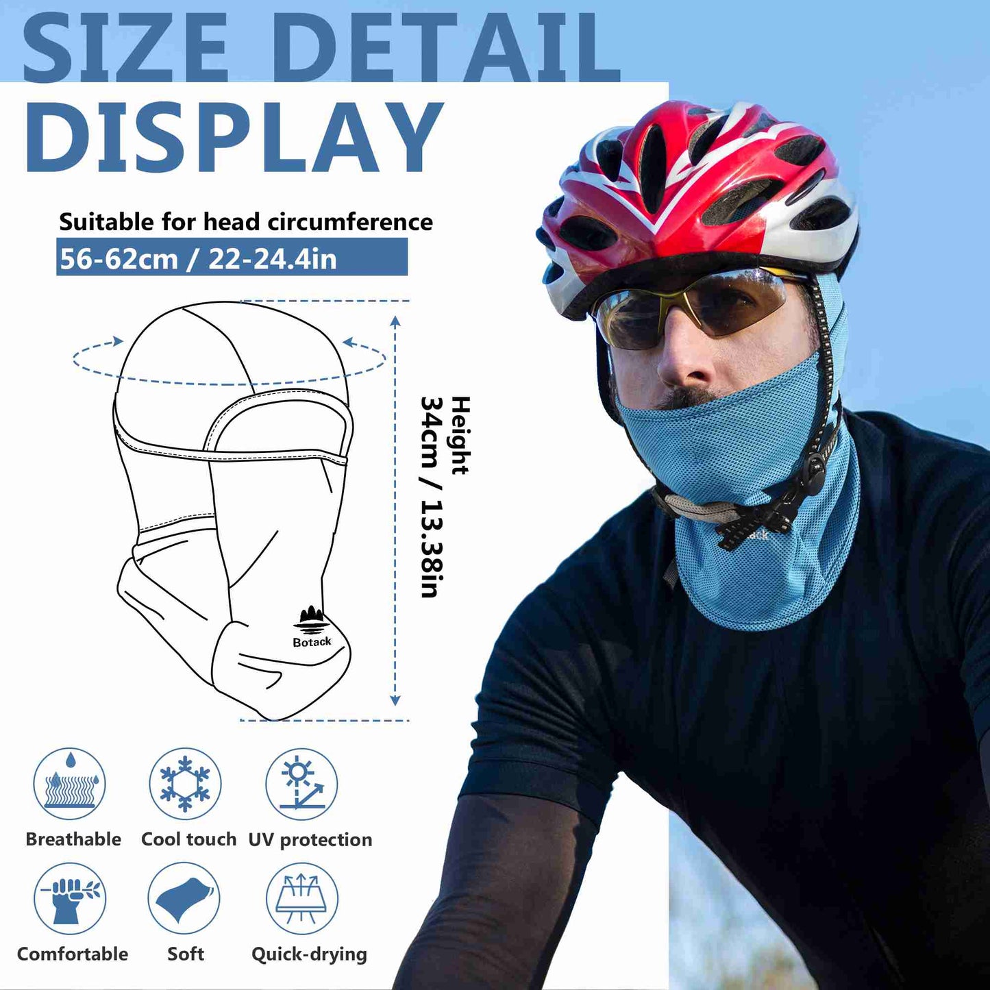 Botack Balaclava Face Mask, Sun UV Protection Breathable Full Head Mask for Cycling Men Women Botack