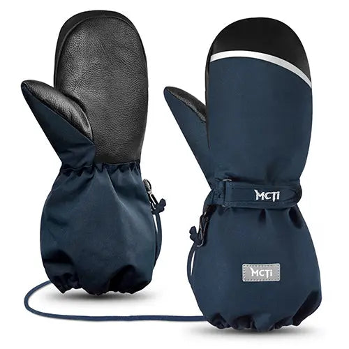 MCTi Kids Ski Mittens Waterproof Winter Ski Warm Sherpa Lined Long Cuff with String MCTi