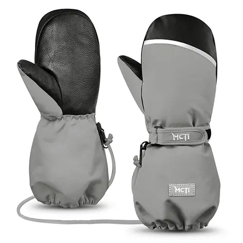 MCTi Kids Ski Mittens Waterproof Winter Ski Warm Sherpa Lined Long Cuff with String MCTi