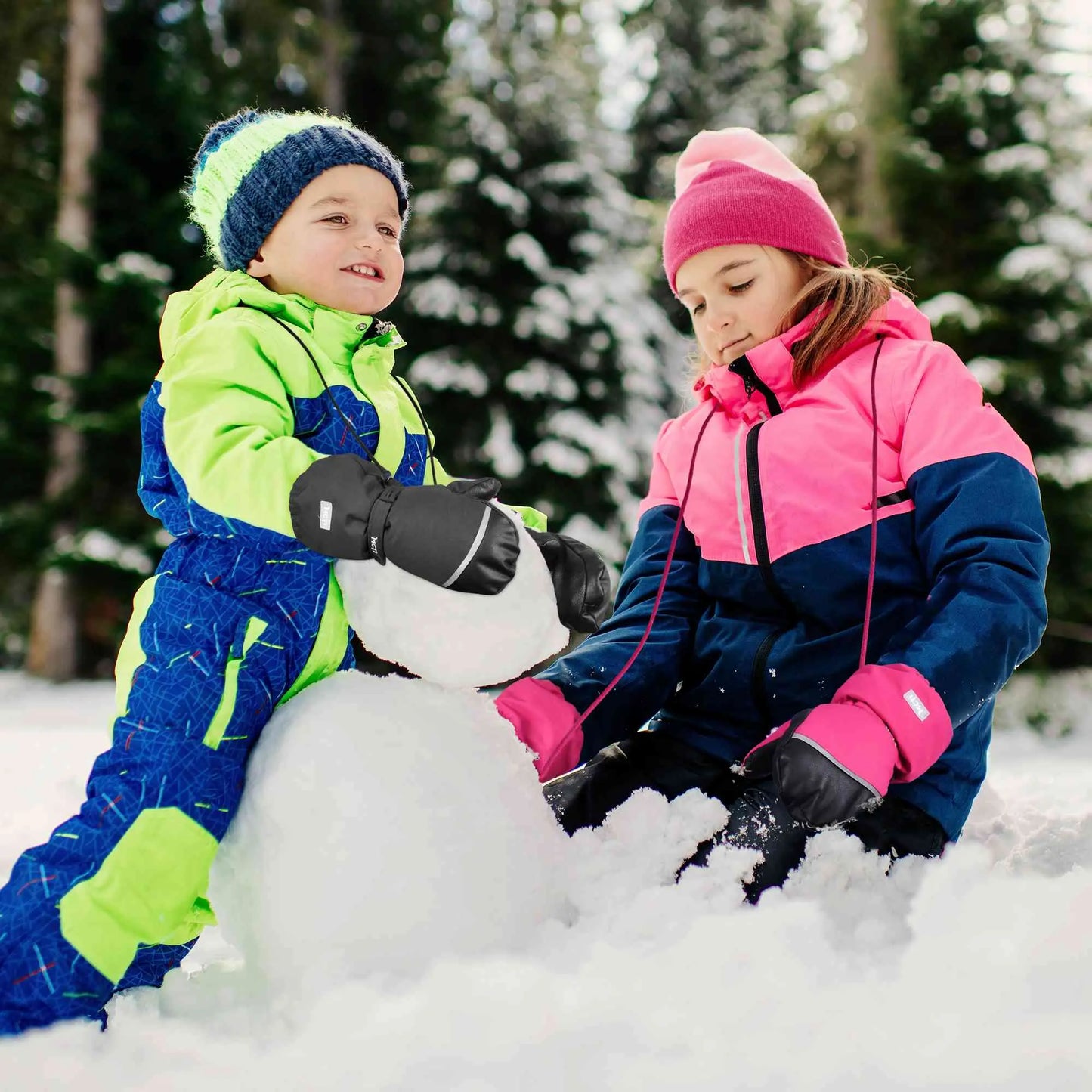 MCTi Kids Ski Mittens Waterproof Winter Ski Warm Sherpa Lined Long Cuff with String MCTi