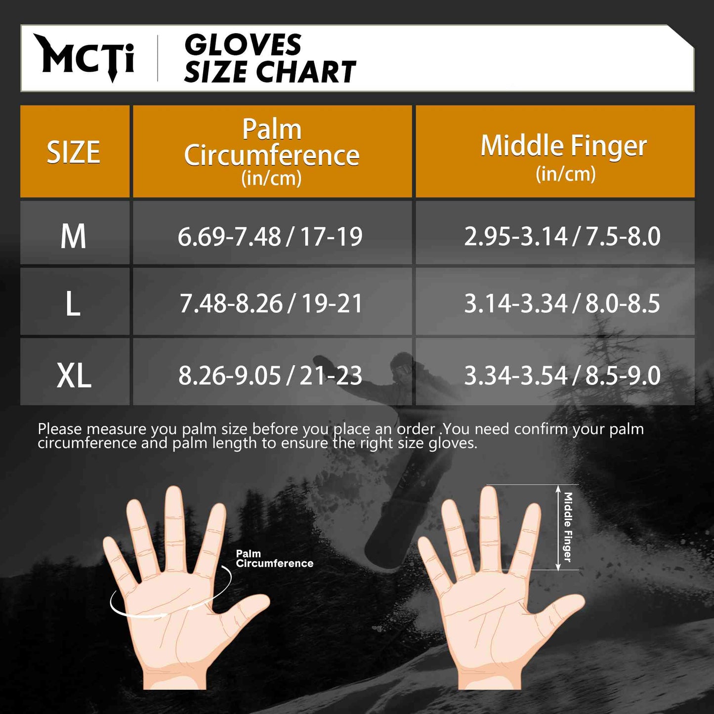 MCTi Snowboard Gloves with Wrist Guard 3-Finger Kevlar Gloves Waterproof for Winter Snow Skiing EXSKI