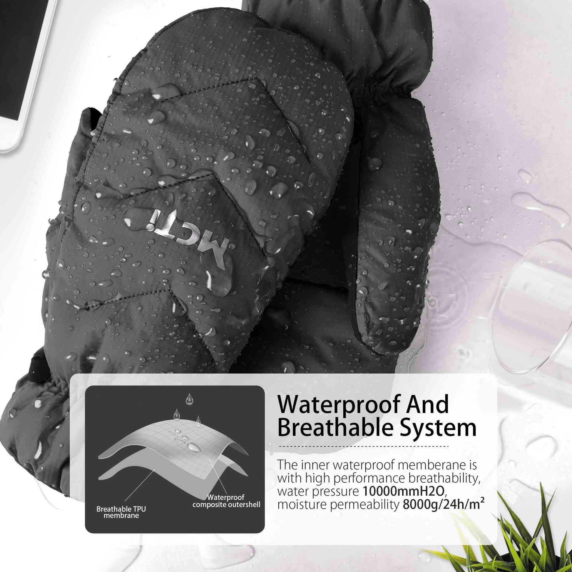 MCTi Women's Goose Down Mittens Waterproof Touch Screen Packable Ultra Light Snow Mitts MCTi