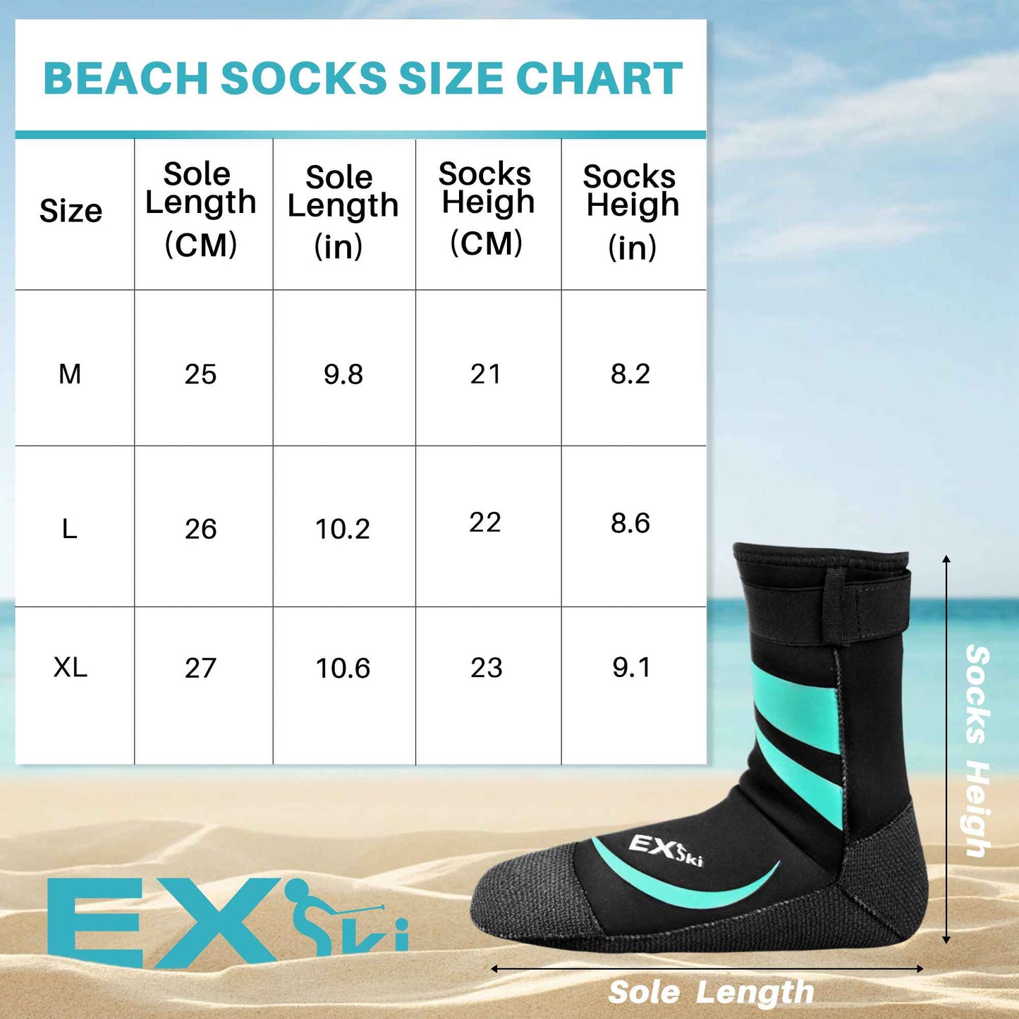 EXski 3mm Neoprene Beach Socks Durable Kevlar Water Socks for Beach Activities Diving Men Women EXSKI