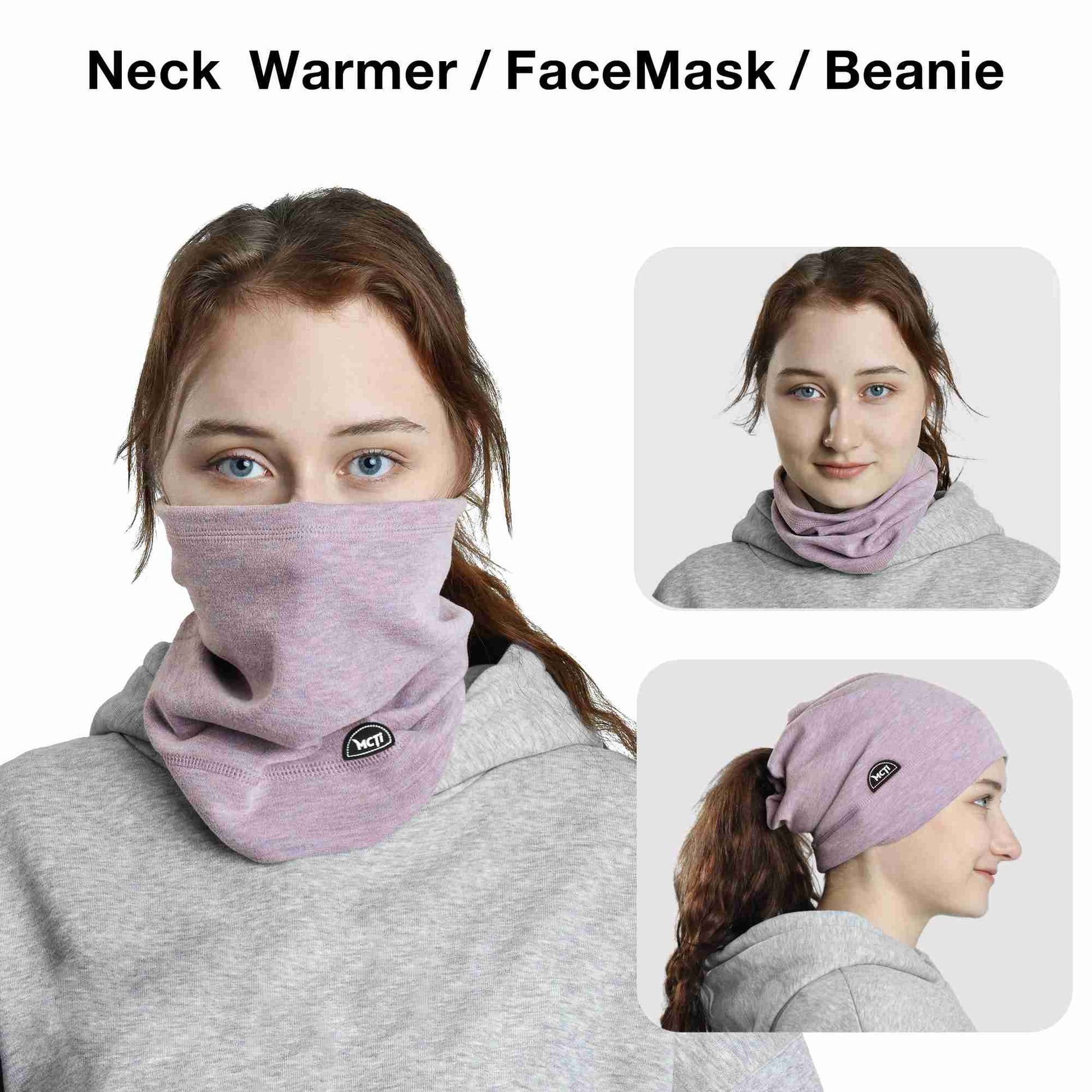 MCTi Soft Neck Warmer - Adjustable Fleece Scarf and Beanie Hat for Winter Sports MCTi