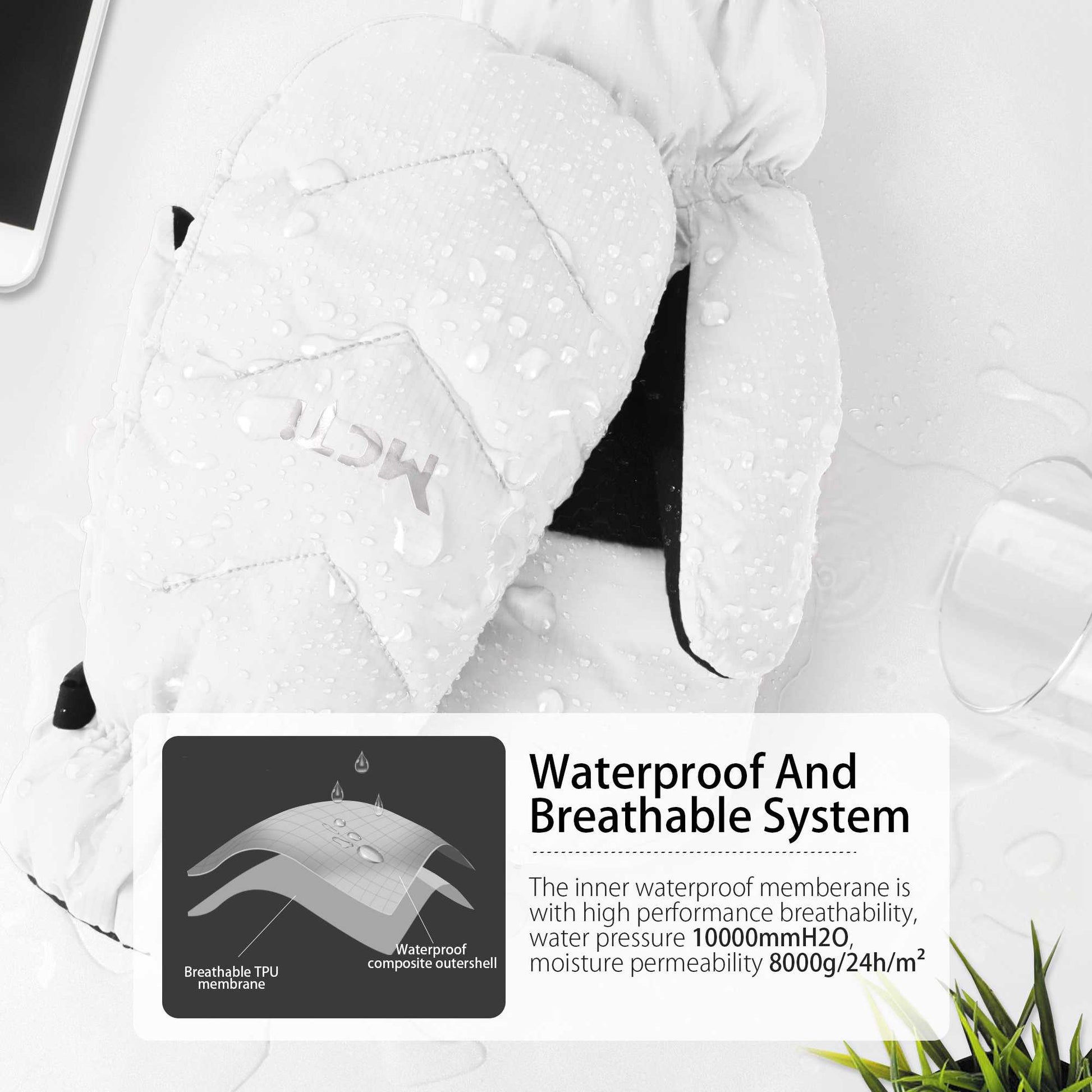 MCTi Women's Goose Down Mittens Waterproof Touch Screen Packable Ultra Light Snow Mitts MCTi