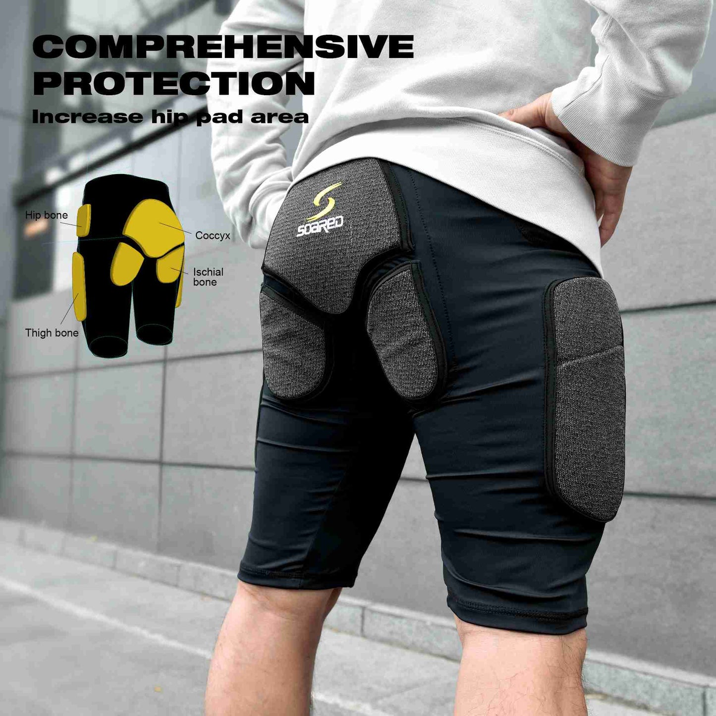 Soared 3D Protection Hip Butt and Tailbone NBR Paded Short Impact Gear for Snowboard, Skate and Ski SOARED
