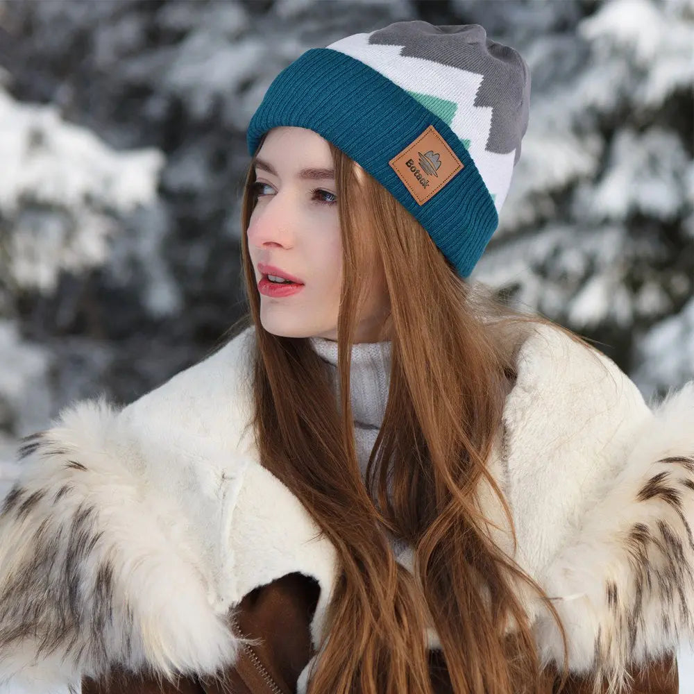 Botack Winter Beanie Hat for Women, Knit Polar Fleece Warm Skull Cap for Daily Activities Botack