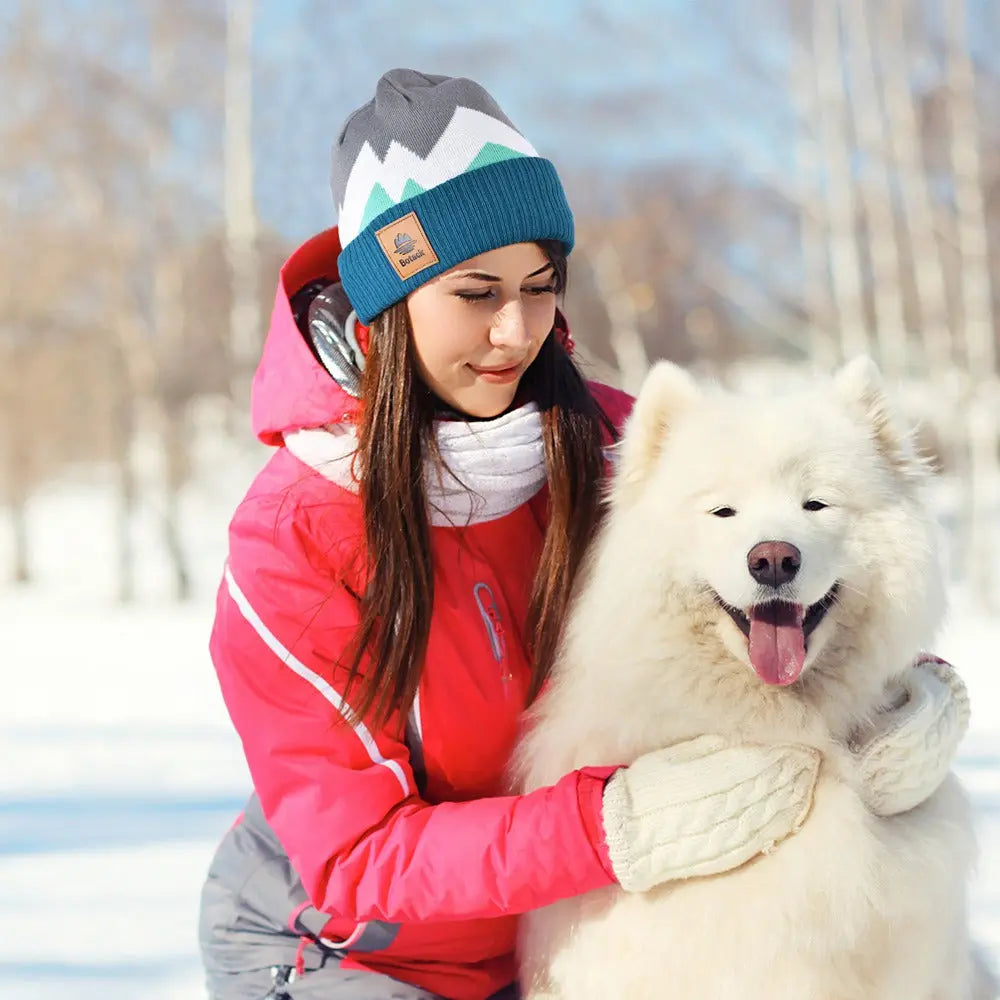 Botack Winter Beanie Hat for Women, Knit Polar Fleece Warm Skull Cap for Daily Activities Botack