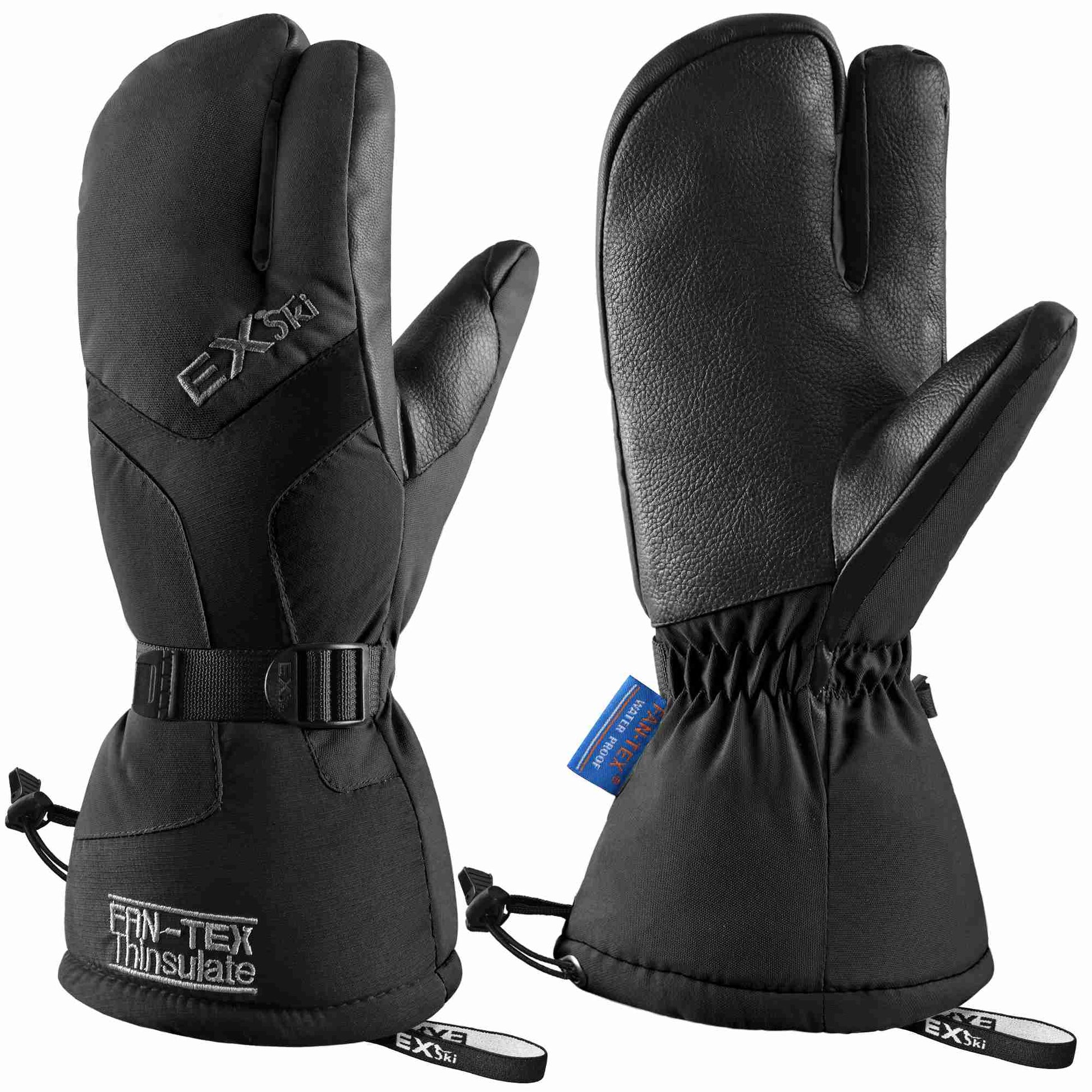 EXSki Waterproof Winter 3-Finger Ski Gloves Warm Insulated Snow Mittens for Cold Weather Snowboard Snowmobile EXSKI