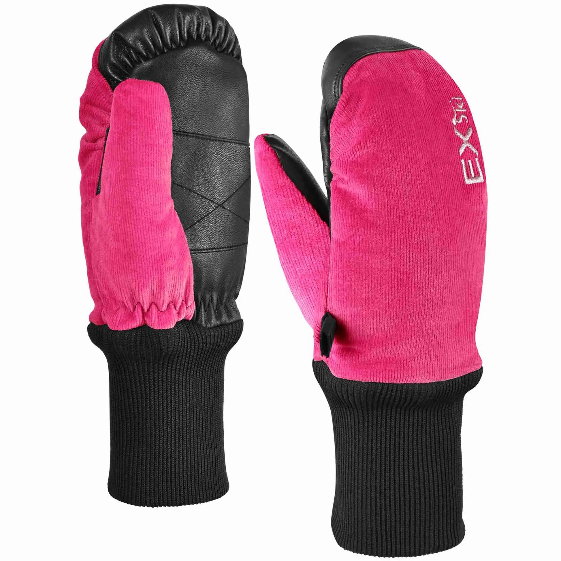EXski Kids Winter Mittens Waterproof Warm Sherpa Fleece Ski Snow Mittens with Long Cuff EXSKI