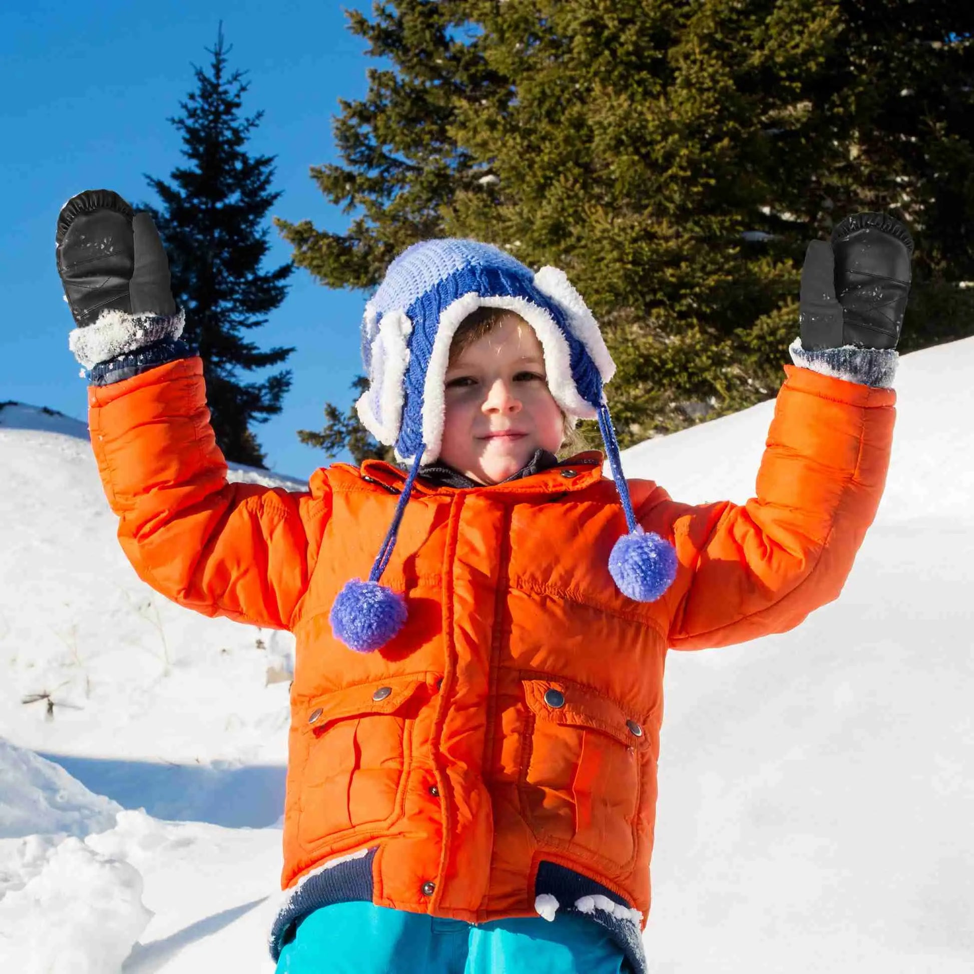 EXski Kids Winter Mittens Waterproof Warm Sherpa Fleece Ski Snow Mittens with Long Cuff EXSKI