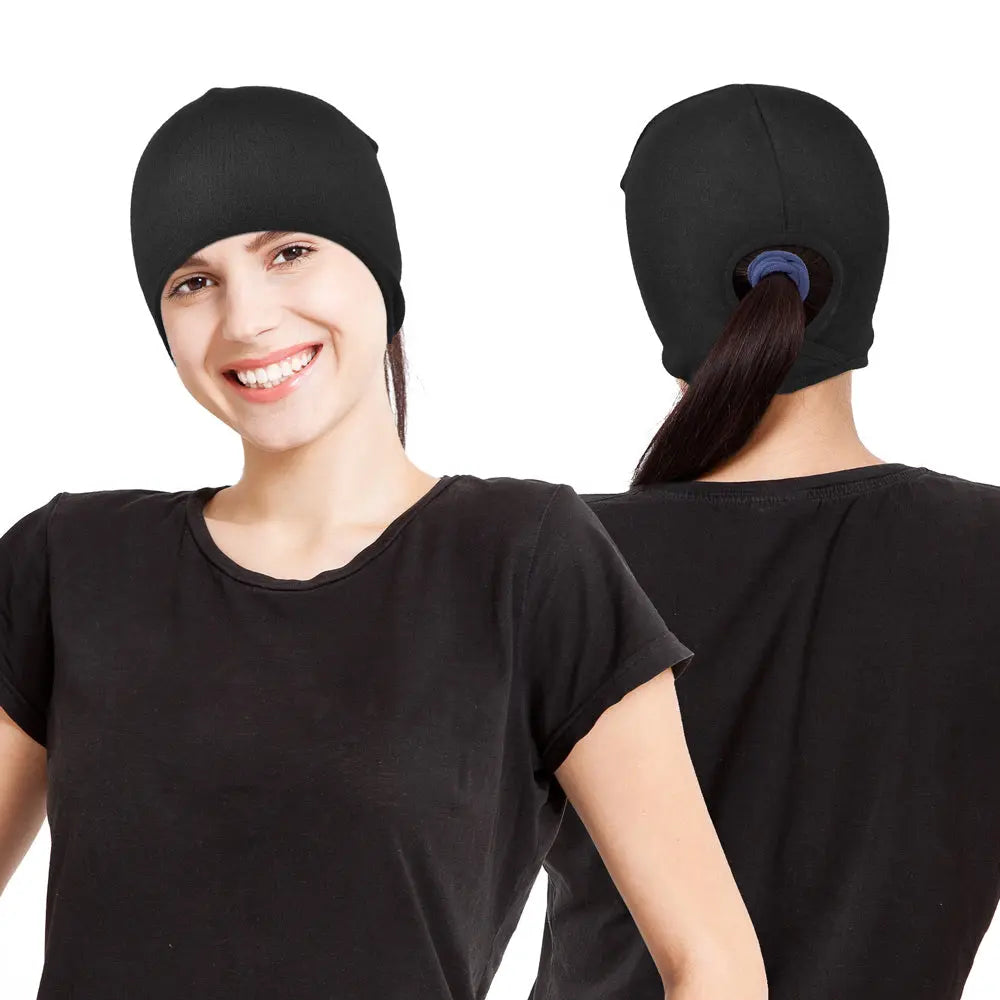 KPwarm Ponytail Beanie for Women, Winter Thermal Fleece Skull Cap Skiing Running Windproof Soft Hat KPwarm