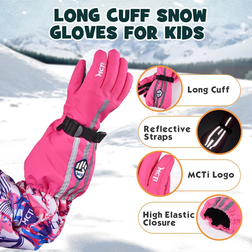 MCTi Kids Gloves Waterproof Winter Warm Snow Ski Gloves Long Cuff Black XXXS