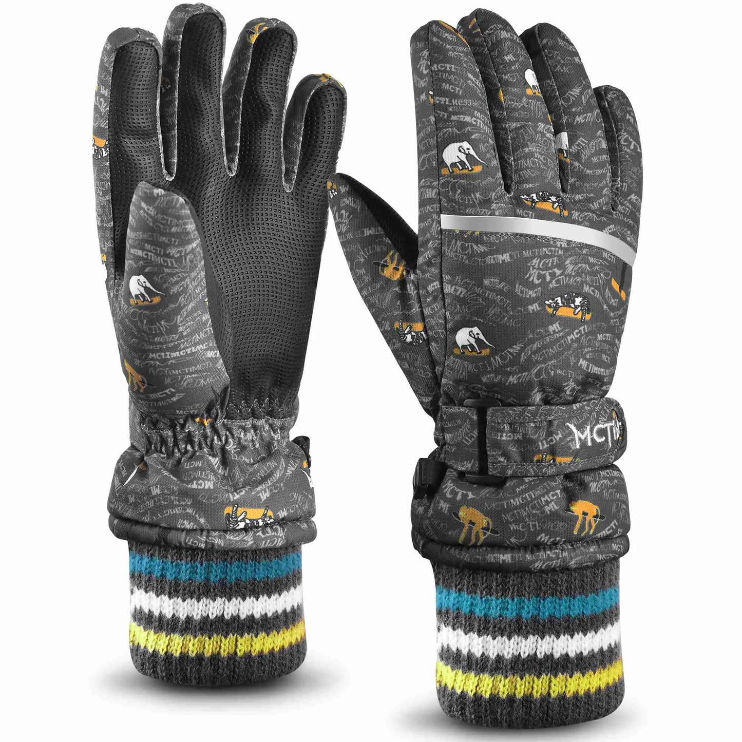 MCTi Kids Ski Gloves Waterproof Long Knitted Cuff Winter Snow Gloves MCTi