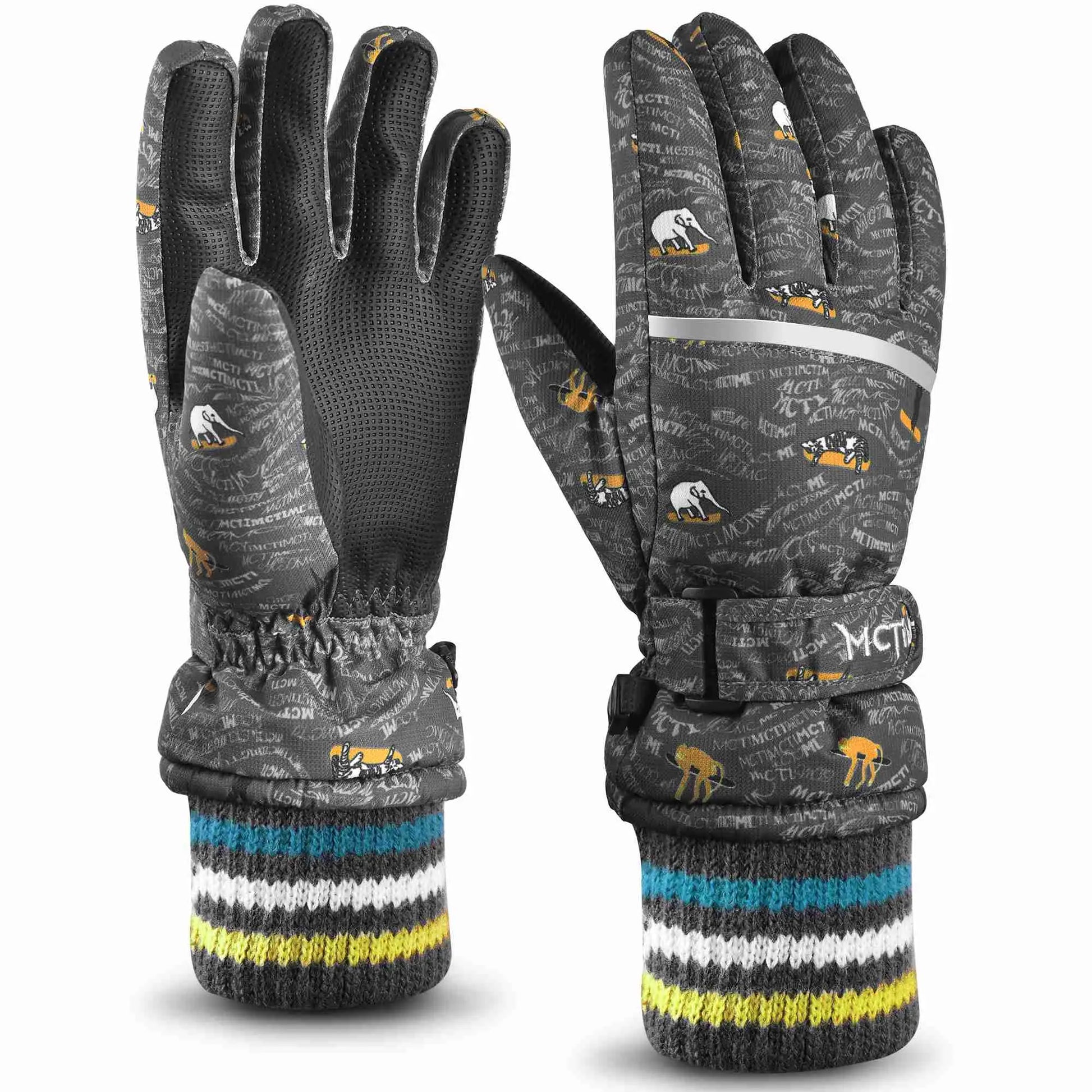 MCTi Kids Ski Gloves Waterproof Long Knitted Cuff Winter Snow Gloves MCTi
