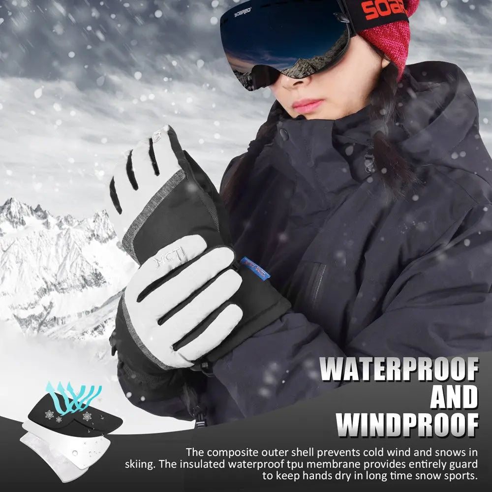 MCTi Ski Gloves,Winter Waterproof Snowboard Snow 3M Thinsulate Warm Touchscreen Cold Weather Women Gloves Wrist Leashes MCTi