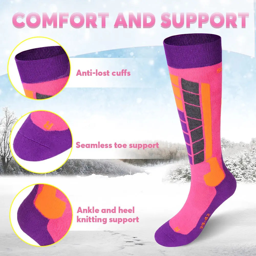 Soared Winter Ski Socks Snowboard Snow Warm Knee Over the Calf OTC High Performance 2 Pairs for Kids Womens Mens SOARED