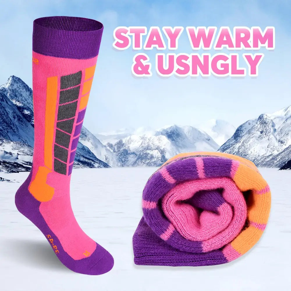 Soared Winter Ski Socks Snowboard Snow Warm Knee Over the Calf OTC High Performance 2 Pairs for Kids Womens Mens SOARED