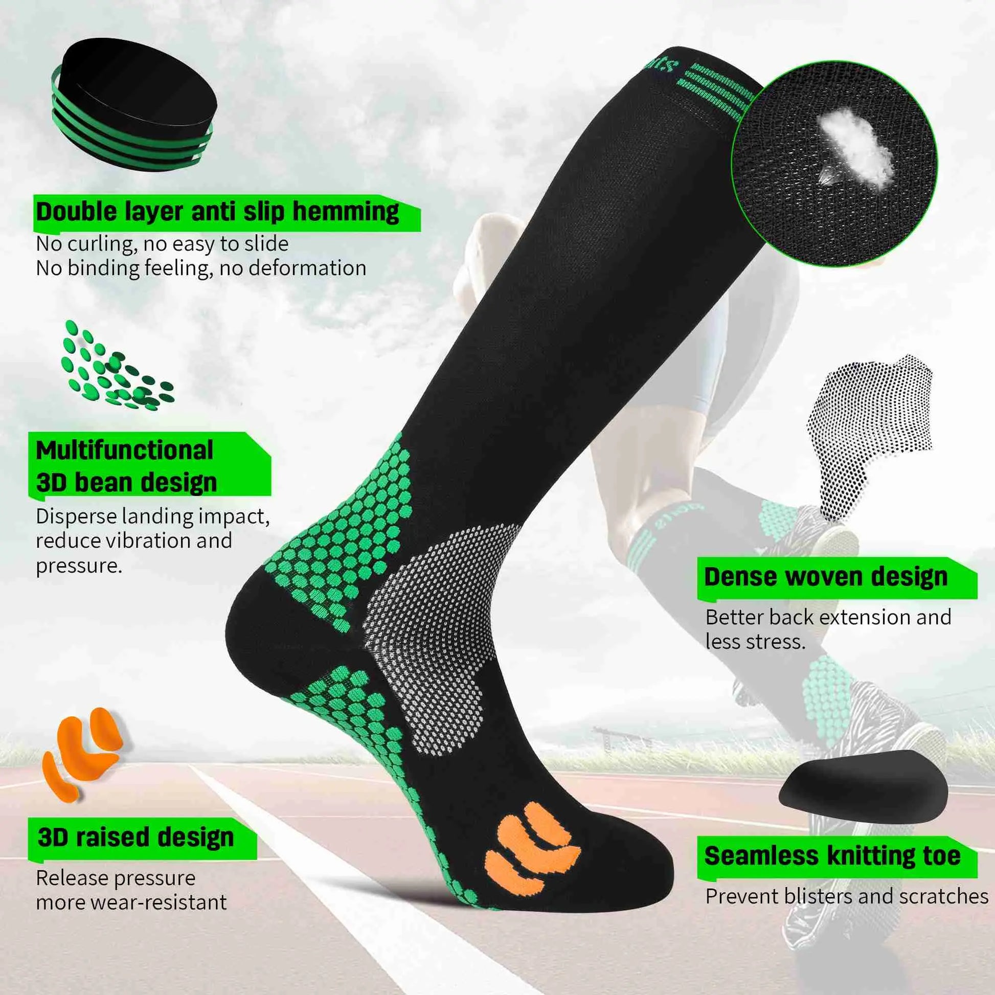 TopAcsy Compression Socks for Men Women, 15-20 mmHg Knee High Lightweight Running Cycling Sock TopAcsy