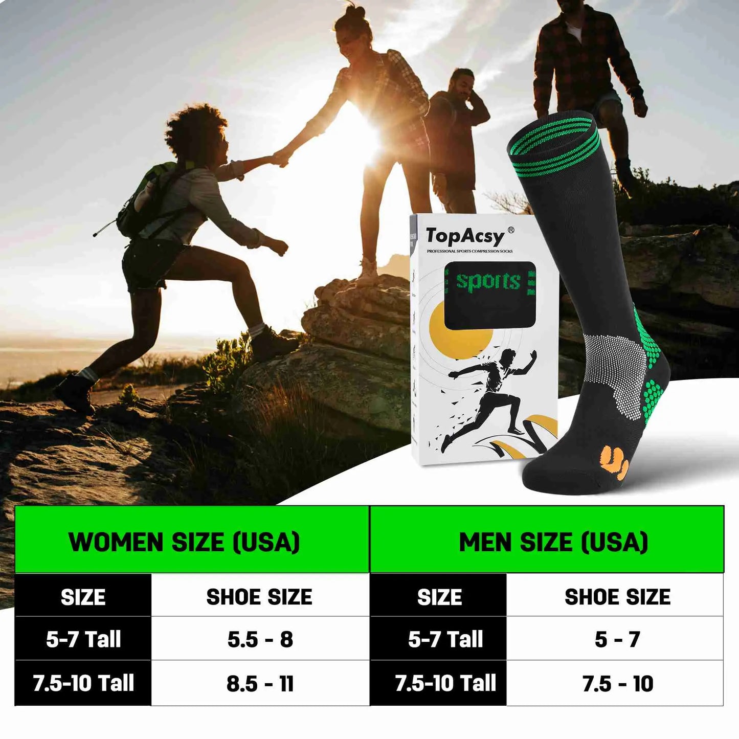 TopAcsy Compression Socks for Men Women, 15-20 mmHg Knee High Lightweight Running Cycling Sock TopAcsy