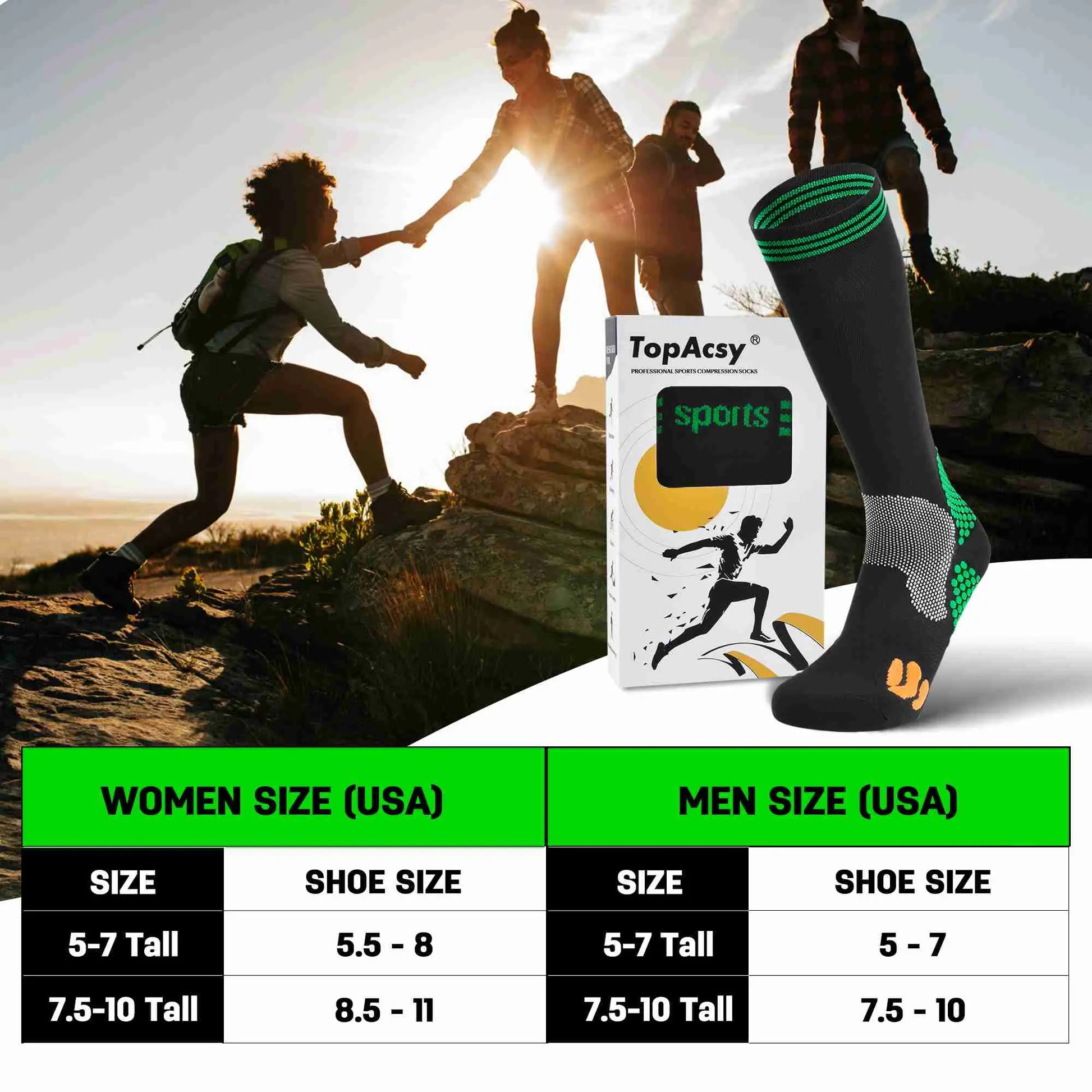 TopAcsy Compression Socks for Men Women, 15-20 mmHg Knee High Lightweight Running Cycling Sock TopAcsy