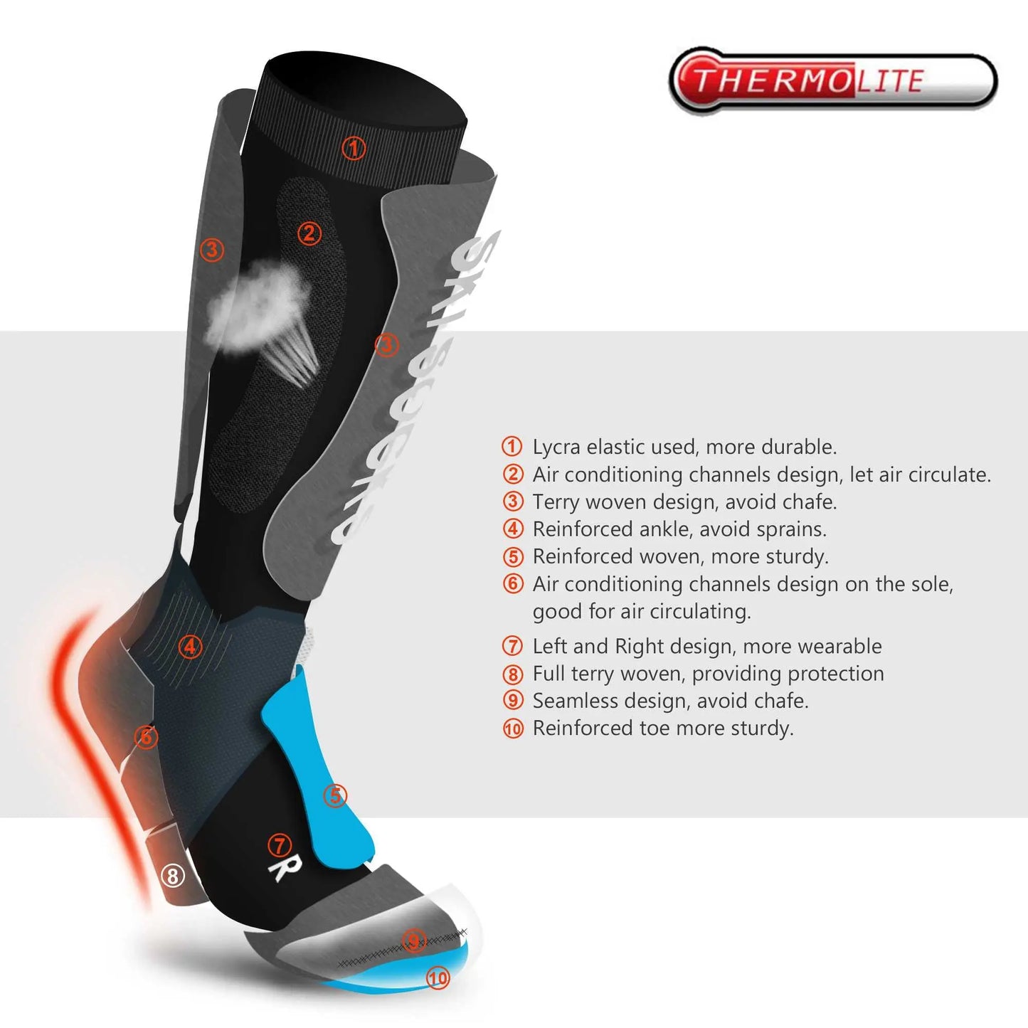 TopAcsy Ski Socks Winter Thermal Thermolite OTC Knee High Snowboard Socks for Men Women (1 Pair / 2 Pairs) TopAcsy