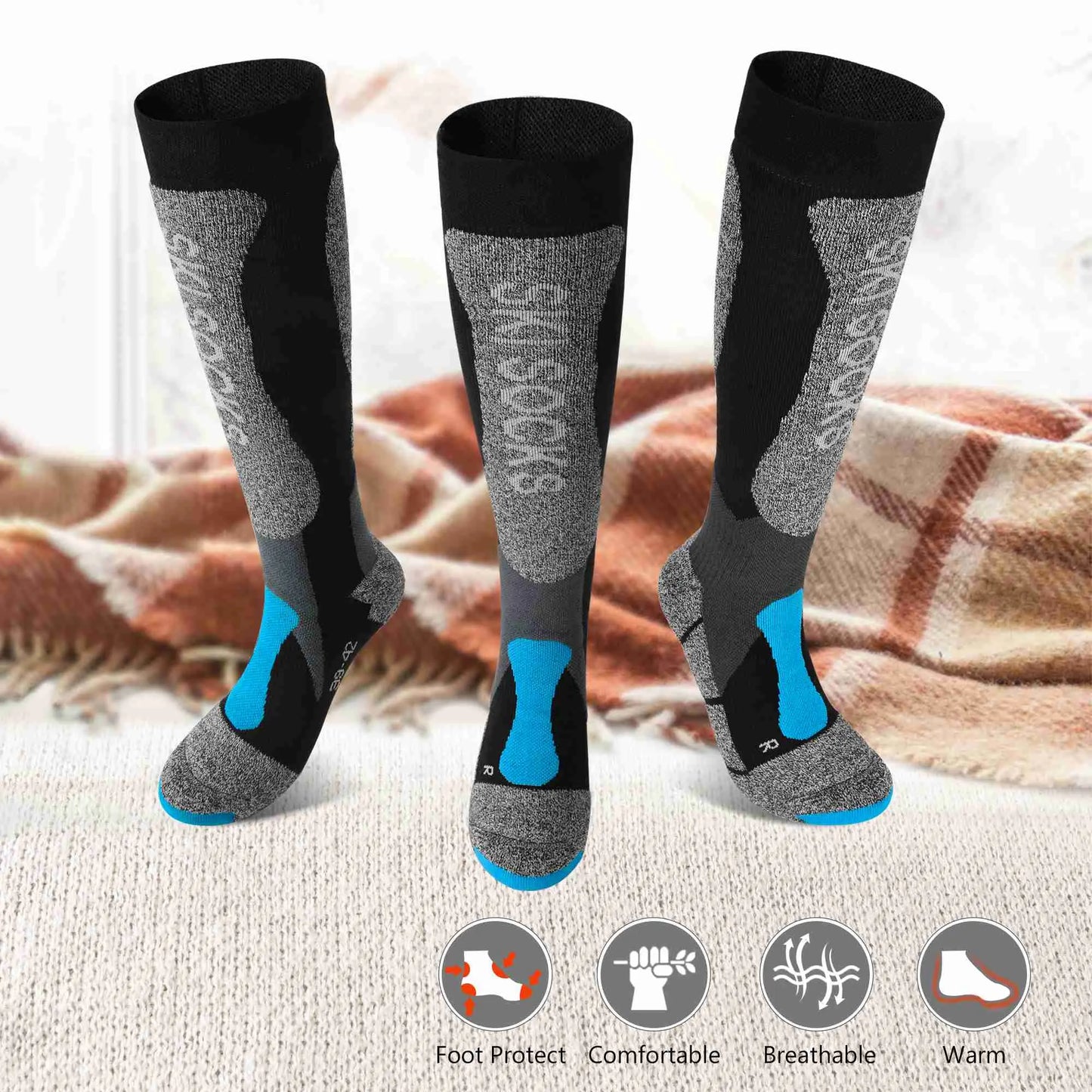 TopAcsy Ski Socks Winter Thermal Thermolite OTC Knee High Snowboard Socks for Men Women (1 Pair / 2 Pairs) TopAcsy